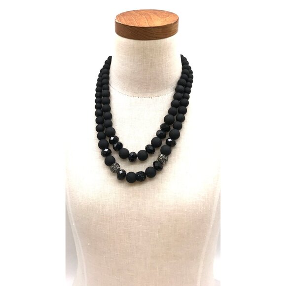 Vintage Black Beaded Necklace With Sparkling Accents & Adjustable Clasp double s - Picture 3 of 4